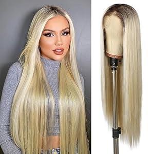 SAPPHIREWIGS 13x6 Straight Lace Front Wigs Ombre Blonde Wigs Pre Plucked Hairline Heat Resistant Hair Daily Party Uses 26 inch