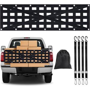 Heavy Duty Tailgate Net for Truck Bed, Cargo Net Durable Truck Bed Extender Tailgate Cargo Net with 4 Adjustable Buckle Straps, Perfect for Trailer, Pickup, Boat, Jeep, SUV(60"x18")