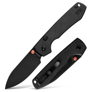 Vosteed Raccoon EDC Folding Pocket knife with Clip, Top Liner Lock Knife with 3.25" Sandvik 14C28N Steel Blade, Micarta Handle for Camping, Hiking - A2902 (Black-Black Stonewash)