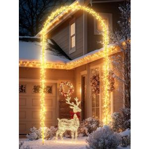 Flacchi Christmas Decoration Outdoor Arch Lights - 9.5FT 460LED Waterproof String Lights with Timer, 8 Modes for Holiday Party,Wedding, Garden, Patio (Warm White)