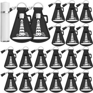 Swiffen 20 Pcs Cheer Gifts Bulk Cheerleader Team Gift Lip Balm Holder with Tassel Keychains Set for Team Cheer Party Favors (White)