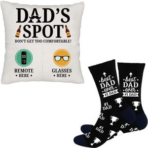 Birthday Gifts for Dad Father in Law Husband, Funny Pillow Cover and Socks for Dad, Best Dad Ever Gifts from Son Daughter Wife, Christmas Thanksgiving Retirement Gag Gift for Dad