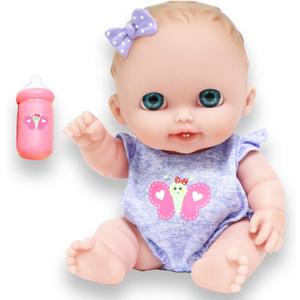 Lil Cutesies 8.5" All Vinyl Baby Doll | Posable and Washable | Removable Outfit | Lulu- Blue Eyes | JC Toys |Ages 2+