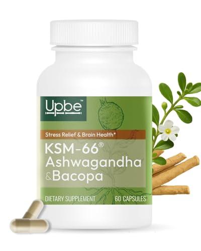 Upbe Ashwagandha Supplements for Women & Men - KSM-66® with Bacopa & Milk Thistle, 60 Vegan Capsules - Stress Relief, Mood, Cortisol Support, Extra Strength Ashwagandha Capsules, Exp: 06/2027