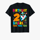 Funny 2 Year Old 2nd Birthday Boy Girl Shark Kids Toddlers T-Shirt, 2T