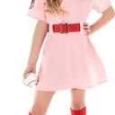 Morph Kids Baseball Costume Girls Peach Pink Baseball League Costume Outfit Halloween Costume For Girls 12-14 years, Size S