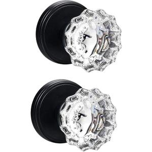 Glass Dummy Door Knobs Interior, Inactive Matte Black Vintage Crystal Dummy Door Knobs for Hall and Closet (2 Pack)