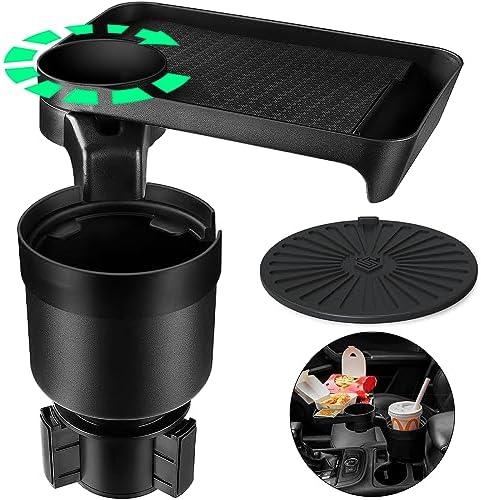 Cup Holder Tray for Car, Detachable and Rotatable Food Holder Tray Table with Expandable Base Compatible with Yeti 20/26/30 oz Hydro Flasks 32/40 oz Nalgenes 30/32/38/48 oz Camelbak 32/40 oz
