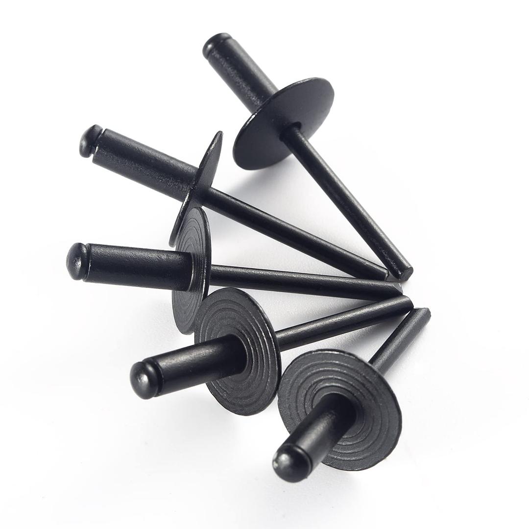 100pcs ALL Black Large Flange Blind Rivets, Aluminum, Flange Diameter 5/8" (16mm), Pop Rivets Assortment Kit Blind Rivet, 3/16" x 3/8", Grip Range (4-6mm)