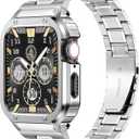 MioHHR Stainless Steel Watch Band with Case Compatible with Apple Watch Ultra3/2/1 Series 11 10 9 8 7 6 5 4 3 2 1 SE3/2/1, Metal Strap with Protective Cover for iWatch 49mm Men
