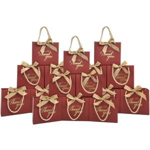 TKSBAG 50 Pack Small Thank You Gift Bags with Handles, 5.5''x 2.5''x4.7'' Mini Red Gift Bags Bulk for Baby Shower, Birthday, Wedding, Party Favors