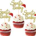 24pcs Glitter Christmas Santa Baby Cupcake Toppers, Christmas Hat Cupake toppers First Cake Decorations for Baby Shower Birthday Party Supplies (Baby B)