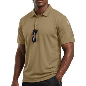 Breathable Pique Jersey Mens Polo Shirt UPF 50+ Quick Dry Performance (Beige, M)