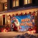 13x6ft Christmas Garage Door Banner Neon Santa Christmas Backdrop Outdoor Indoor Holiday Garage Door Cover Santa Banner Large Xmas Wall Decoration for Garage or Home Yard Porch Fence Decor