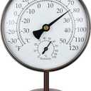 6’’ Outdoor Thermometer Hygrometer  Solid Brass Analog Temperature Gauge with Stand, No Battery Required Weather Dial Hygrometer Thermometer for Home, Office, Table or Decorative