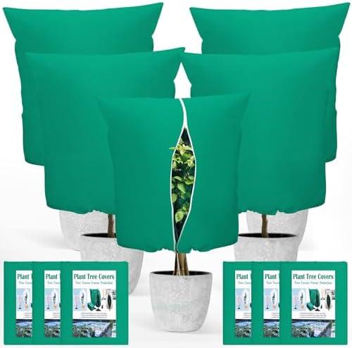 6PCS Plant Covers Freeze Protection 2.2oz Thicker Winter Frost Cloth Plant Protection Jacket Cover Bags Frost Blankets with Zipper Drawstring for Outdoor Plants Fruit Tree Potted, 39.3"W x 19.6"H