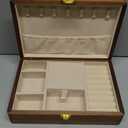 Travel Jewelry Case Small Wood Jewelry Organizer Jewelry Box for Women (Nut-Brown Print A)