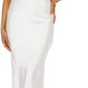 Phicia Sexy Satin Halter Neck Backless Maxi Dress for Women Elegant Tie Cowl Back Formal Wedding Guest Dress for Summer (Small, White)