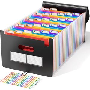 ABC life 26 Pockets Accordion File Organizer, Expanding File Folders, Portable Monthly Bill Receipt Organizer with Colorful A-Z Tabs, Desktop Folders Letter A4 Paper Document Storage for Home Office