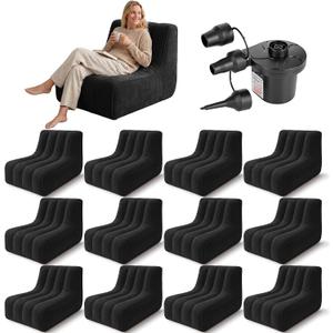 12 Pcs Inflatable Chairs Blow up Couch with Pump,Black, 33.46 x 23.62 x 25.20 inches