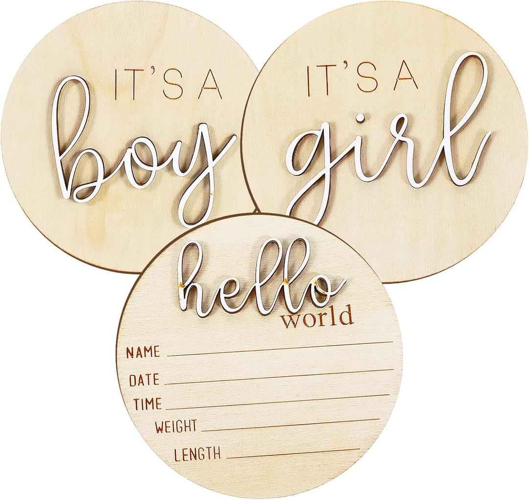 Gender Reveal Wooden Sign Wooden 3D Gender Reveal Signs for Baby Birth Personalized Newborn Announcement Sign for Hospital Wood Newborn Welcome Board Baby Announcement Plaque Decor