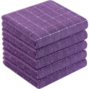 Homaxy 100% Cotton Terry Kitchen Towels(Purple, 13 x 28 inches), Checkered Designed, Soft and Super Absorbent Dish Towels, 5 Pack