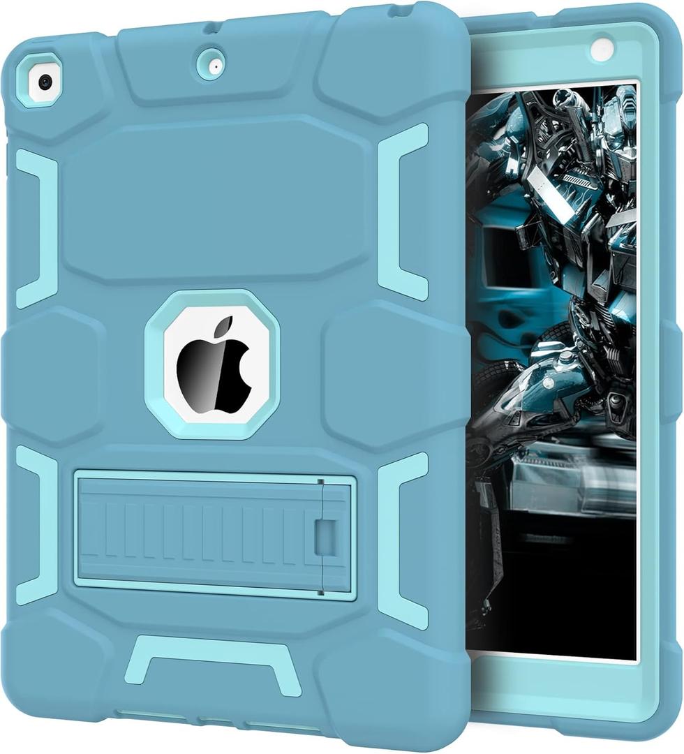 CCMAO for iPad 9th/8th/7th Generation 10.2 Inch Case 2021/2020/2019, with Kickstand, Heavy Duty Shockproof Hybrid Three Layer Protective Cover,Blue+Green