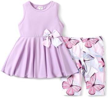 PATPAT Little Toddler Girls Clothes Butterfly Sleeveless Dress Top and Floral Print Short Set Girls Outfits Size 6-7Y