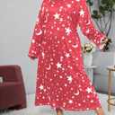 WDIRARA Women's Plus Size Long Sleeve Star Print Loose Nightgown Sleepshirt Loungewear (Red)