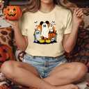Halloween Shirts for Women Funny Spooky Season Shirt Fall Pumpkin Skull Ghost Graphic Tee Tops (Yellow, M)