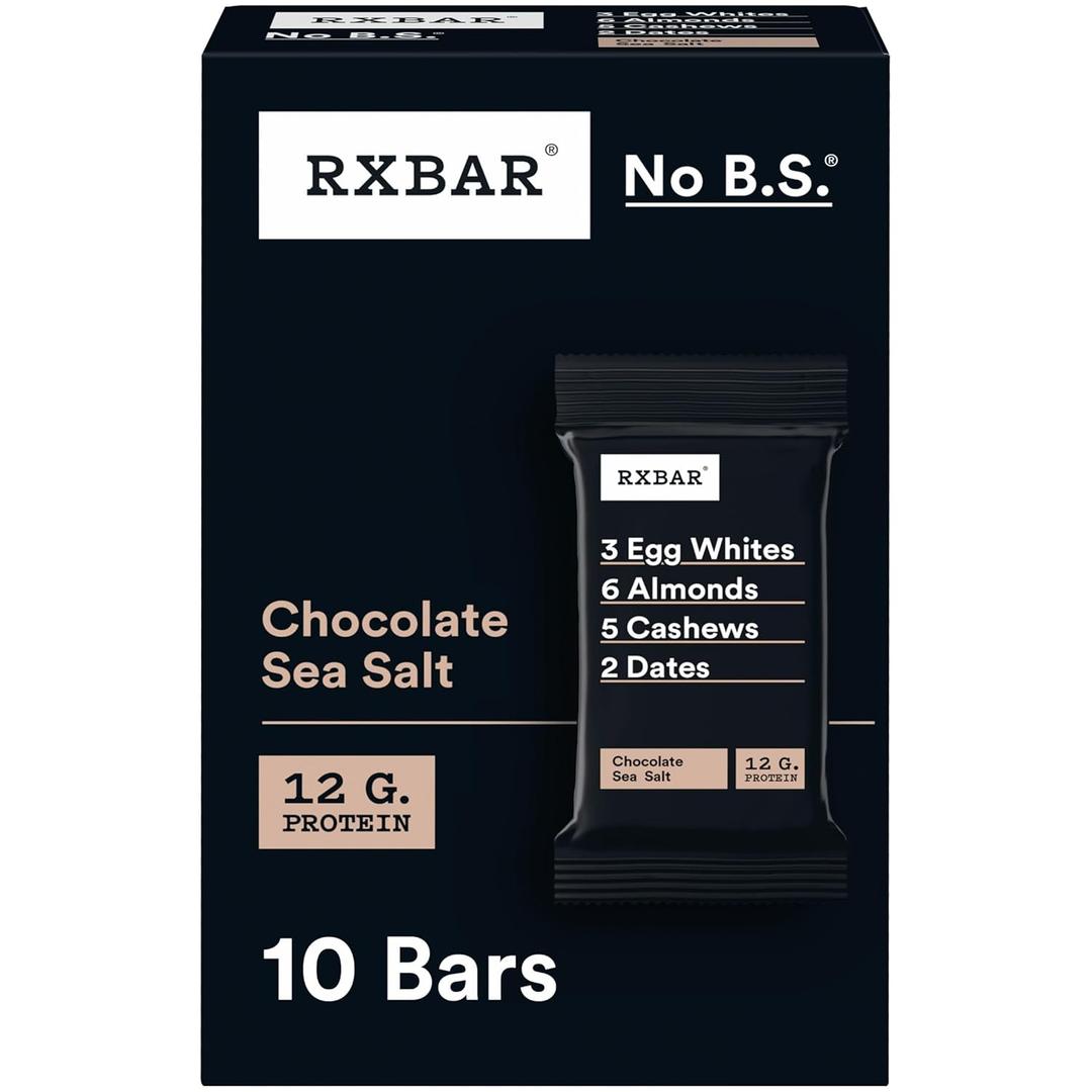 RXBAR Protein Bars, Protein Snack, Snack Bars, Chocolate Sea Salt, 18.3oz Box (10 Count) (EXP 12/06/26)