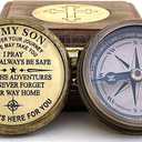 to My Son Brass Compass with Wooden Box Mom to Son Compass, Father to Son Gifts, Graduation Day Gifts for Son, Baptism, Confirmation & Communion Compass for Men & Women, Greeting Card Included, Multi