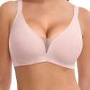 LUCKMEEY Bras for Women No Underwire Deep V Wireless Bra Push Up Seamless Bras Full Coverage Bralettes Everyday Bra Peach Pink