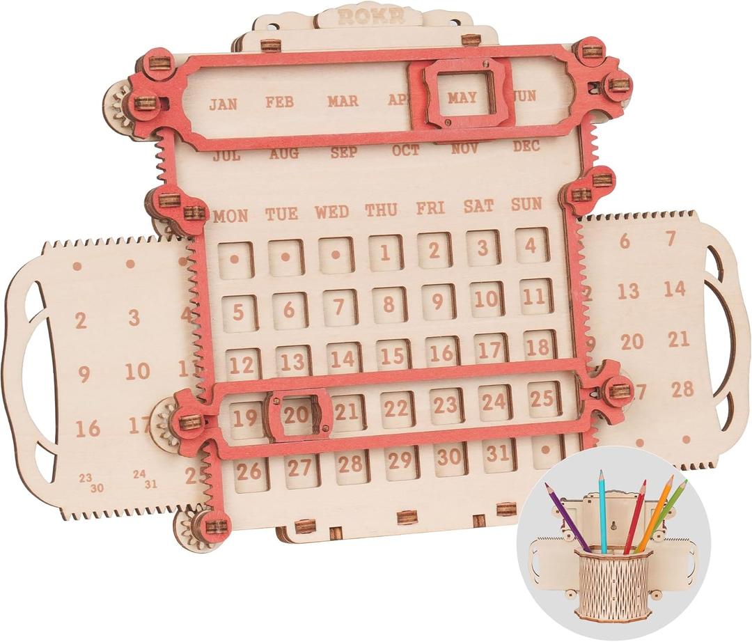 ROKR 3D Wooden Puzzle for Adults, Penholder Calendar Model Kits for Adults to Build, Ideal Gift for Boys and Men
