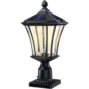 19.6" Solar Post Lights, Dusk to Dawn Outdoor Post Lights Solar Lamp Post Light, Black Pole Lights Outdoor with Pier Mount Base, Waterproof Outdoor Lamp Post for Yard FrontDoor Pathway Garage, 1 Pack (Dual Color Temp-LED Panel)