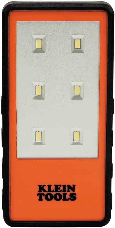 Klein Tools 56221 LED Light with Magnetized Clip, Battery Operated, Hands Free, Adjustable Brightness, Orange, for Work, Running, Camping