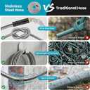 LINODI Metal Garden Hose, 100ft Stainless Steel Garden Hose 3/4" GHT Solid Brass Connectors Heavy Duty Flexible Metal Water Hose with 10-Way Spray Nozzle Kink-Free Watering Kit