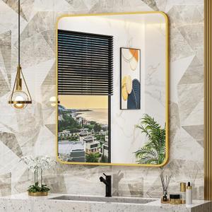 ACEMIRO 24x30 Inch Bathroom Medicine Cabinet with Mirror, Gold Metal Framed, Recessed or Surface Wall Mounted Mirrored Medicine Cabinets for Bathroom