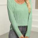 Casual Womens Long Sleeve Shirts Loose Fit Scoop Neck Soft Solid Basic Tee Tops Trendy (Large, Light Green)