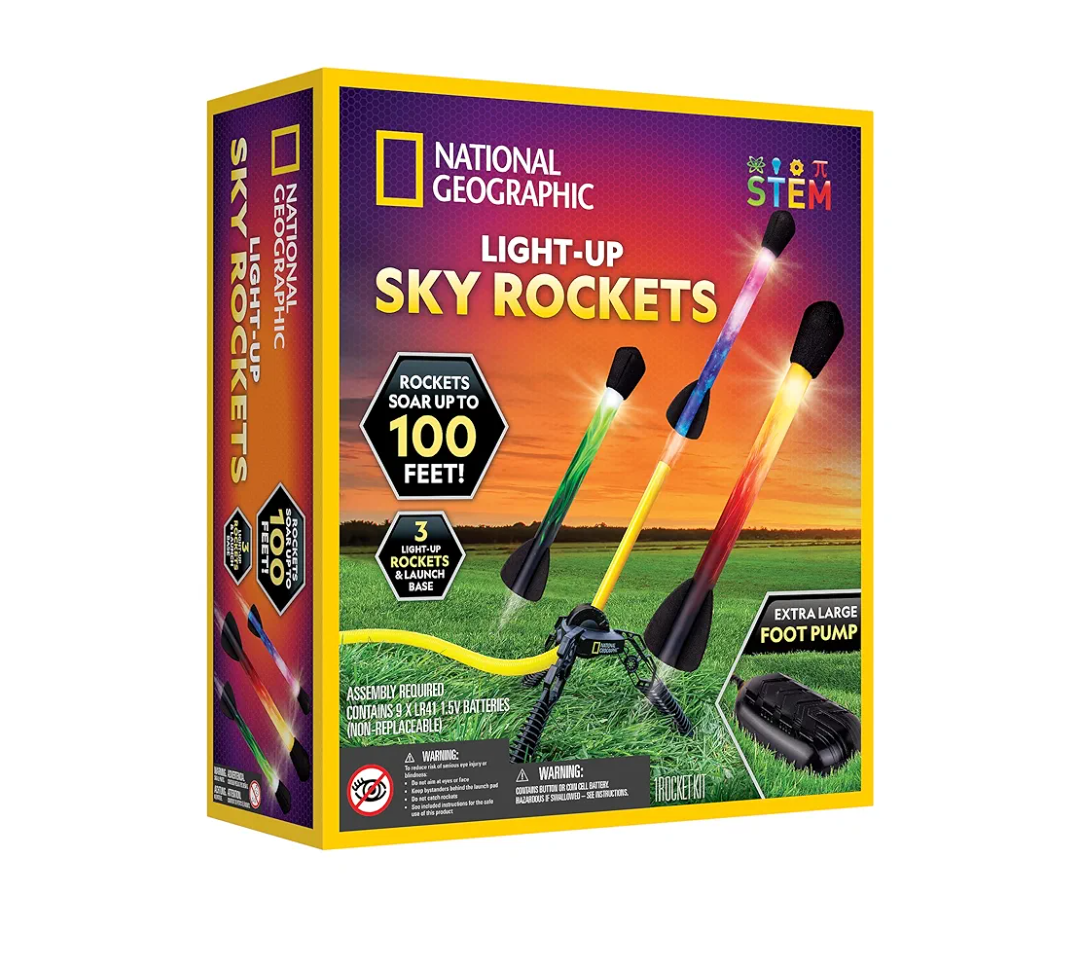 National Geographic Air Rocket Toy – Ultimate LED Rocket Launcher for Kids, Jump & Launch Light Up, Air Powered, Foam Tipped Rockets up to 30.5 Meters, Kids Outdoor Activities