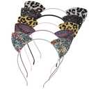 Halloween Leopard Sequin Cat Ears Headband,Glitter/Leopard Print Cat Ears, cheetah ears Headbands Party Decoration for Girls and Women,Assorted Colors,One Size,Pack of 5(Multicolor)