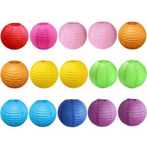 15pcs Colorful Paper Lanterns Multicolor Hanging Ball Lanterns for Birthday Wedding Bridal Baby Shower Home Office Classroom Outdoor Indoor Party Decoration (6 inch)