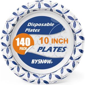 BYSNOW 140 Pack Paper Plates 10 inch, Disposable Heavy Duty Bulk Plates, Soak Proof for Dinner, Party, Birthday and Picnic