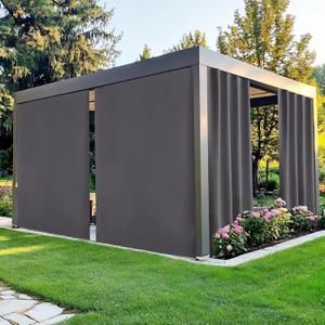 NICETOWN Gazebo Curtains Outdoor Waterproof, Windproof Curtains with Peel/Stick Top & Back Tab Bottom, Rod-Free Privacy Sun Shades with Rope for Patio, Porch, Garden, W84 x L96 in, Grey, 2 Panels