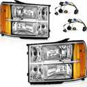 WEELMOTO for 2007-2013 Sierra Headlights for 07-13 GMC Sierra 1500/07-14 Sierra 2500 HD 3500 HD Headlamp Chrome Housing Amber Reflector Left+Right wiring harness included