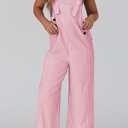 PRETTYGARDEN Overall Jumpsuit For Women 2025 Summer Casual Wide Leg Sleeveless Button Striped Jumpsuits Trendy Outfits (Pink, XXL)