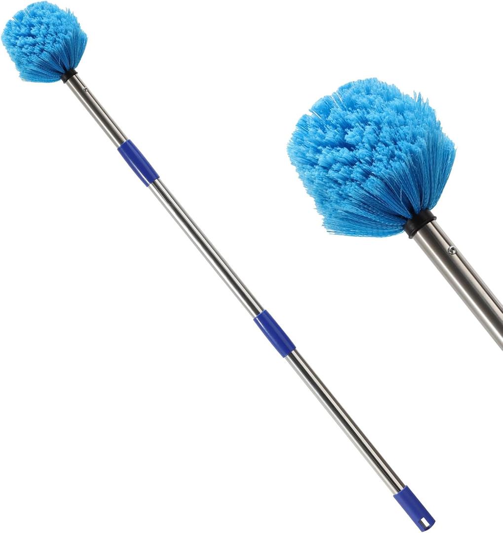 Cobweb Duster with Extension Pole, 4FT Stainless Steel Spider Web Brush with Pole, Cobweb Duster Outdoor for High Ceilings and Surfaces, Steel Long Handle, Lightweight Cleaner