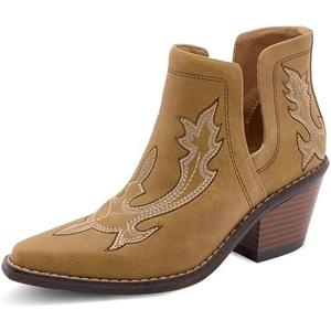 Western Cowboy Boots for Women - Durable Stack Heel and Ankle Style Cowgirl Boots - Comfortable Faux Leather Teen Girls & Women's Ankle Boots & Booties, Size: 10