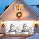 Christmas Garage Door Banner Cute Snowman Garage Door Cover Winter Snowflake Garage Door Holiday Decorations Banner Large Backdrop for Winter Xmas Party Indoor Outdoor Wall Decor 6.8x8ft