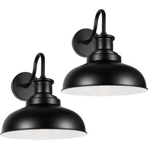 Outdoor Gooseneck Barn Light Outdoor Wall Sconce Farmhouse Exterior Wall Mount Light Vintage Outside Wall Lighting Fixture Industrial Black White Lantern for Porch, Entryway, Garage, 2 Pack (02RZ007-2 PACK(Not Dusk to Dawn)